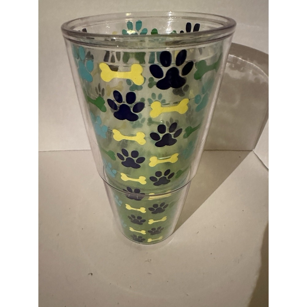 tervis tumbler 24 oz Dog Paw Print & Bones Insulated Hot Cold Cup No Lid EC